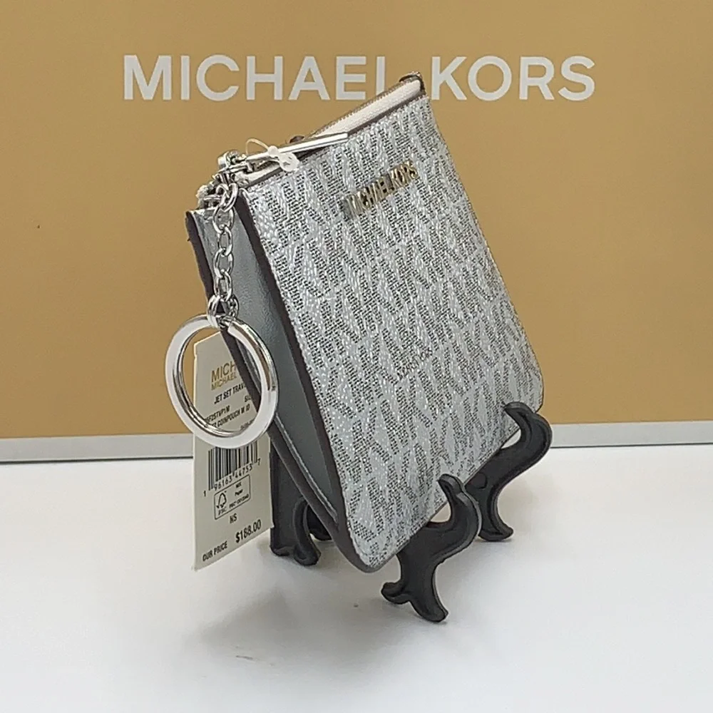 MICHAEL KORS JET SET TRAVEL SMALL TOP ZIP COINPOUCH WITH ID CARD SILVER … - Picture 6 of 12